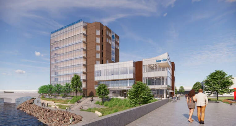 a rendering of the blue dot building on gvsu's downtown campus